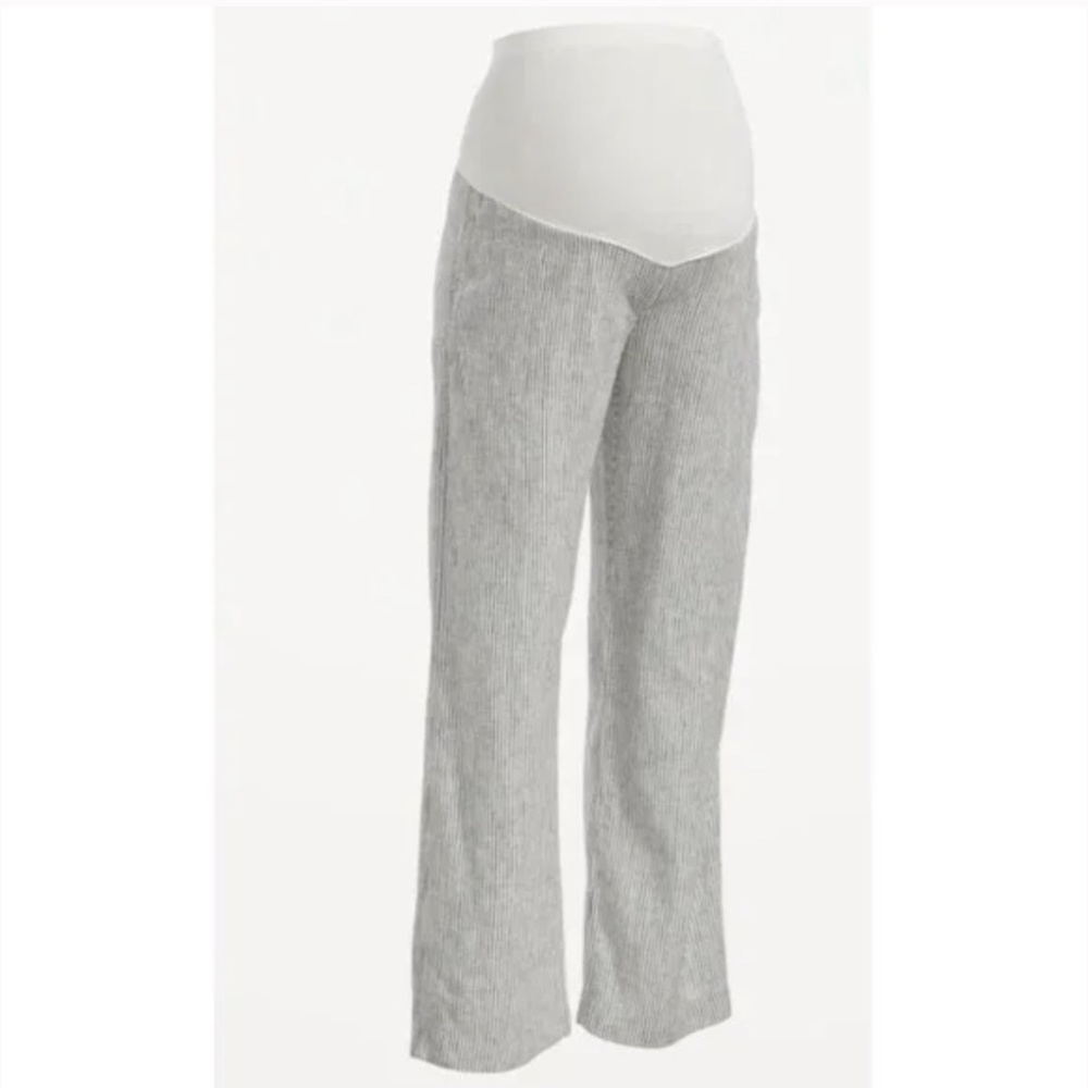Old Navy Maternity Full Panel Gray Striped Linen Blend Straight Pants Small